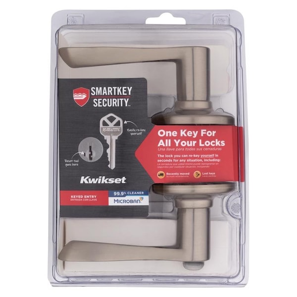 Kwikset Kwikset SmartKey Security Wave Satin Nickel Entry Lever KW1 2-3/4 in. 94050-673 - main